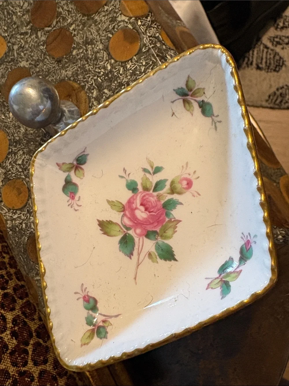 Vintage Floral Spode Billingsley Rose Spray Trinket Dish